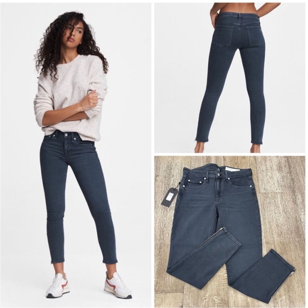 Rag and Bone Cate Mid-Rise Ankle Skinny Jeans In Mina Dark Grey